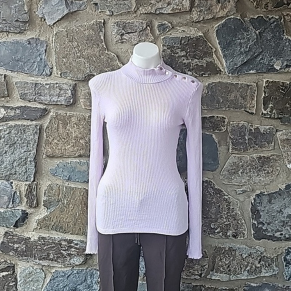 J.Crew AE780 Button Shoulder Ribbed Turtleneck Top Pullover Purple Lilac S
